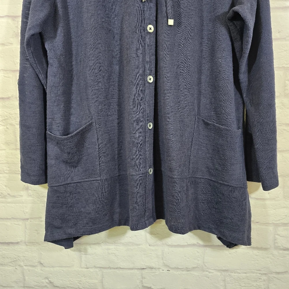M Style & Co Sport Navy Hooded Cardigan with Pockets Size XL Lightweight Buttons - Picture 4 of 10